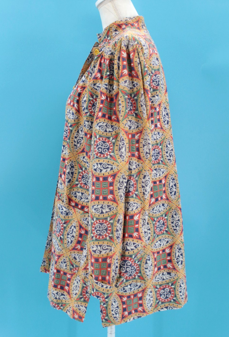 VTG Women’s 40s Colorful Abstract Print Button Front Smock / Shirt Sz M/L 1940s