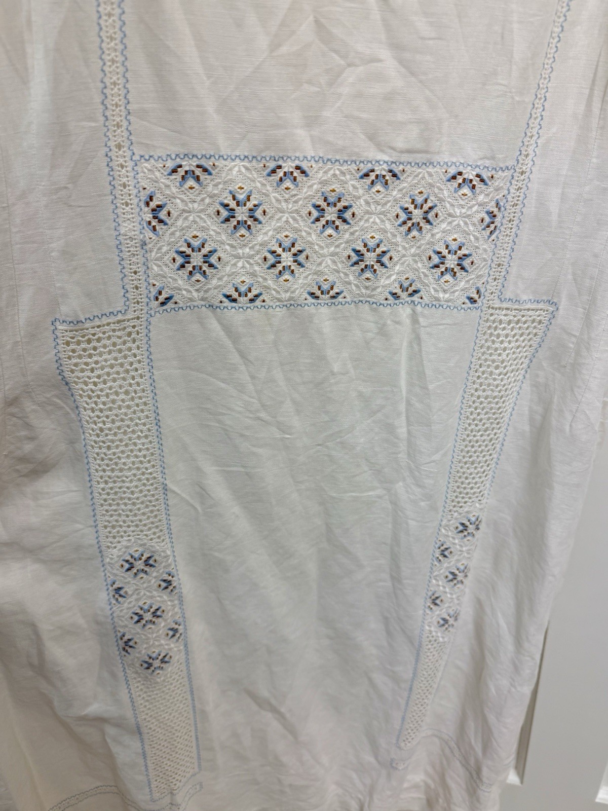 1920’s Antique Hand Embroidered Linen Chevron Lace Cottagecore Cream Lawn Dress