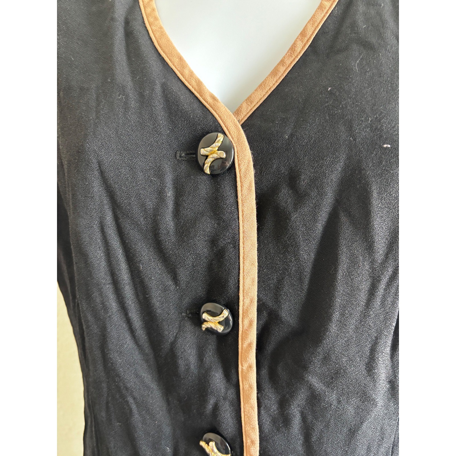 Danny & Nicole Jacket 12 Black Vintage Short Sleeve Button Front Contrast Trim