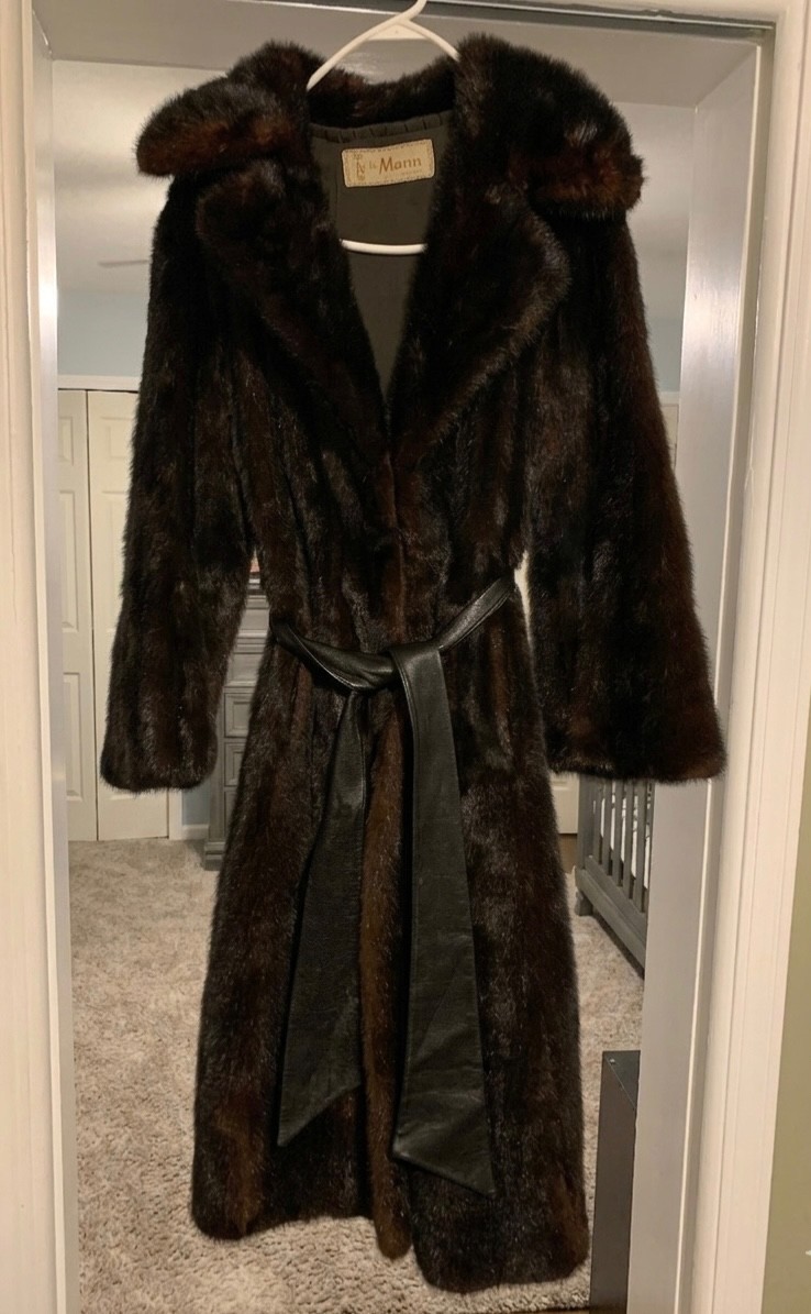 Vintage Manns Detroit Mink Fur Trench Coat Belted CUTTER CRAFT Repurpose Scrap