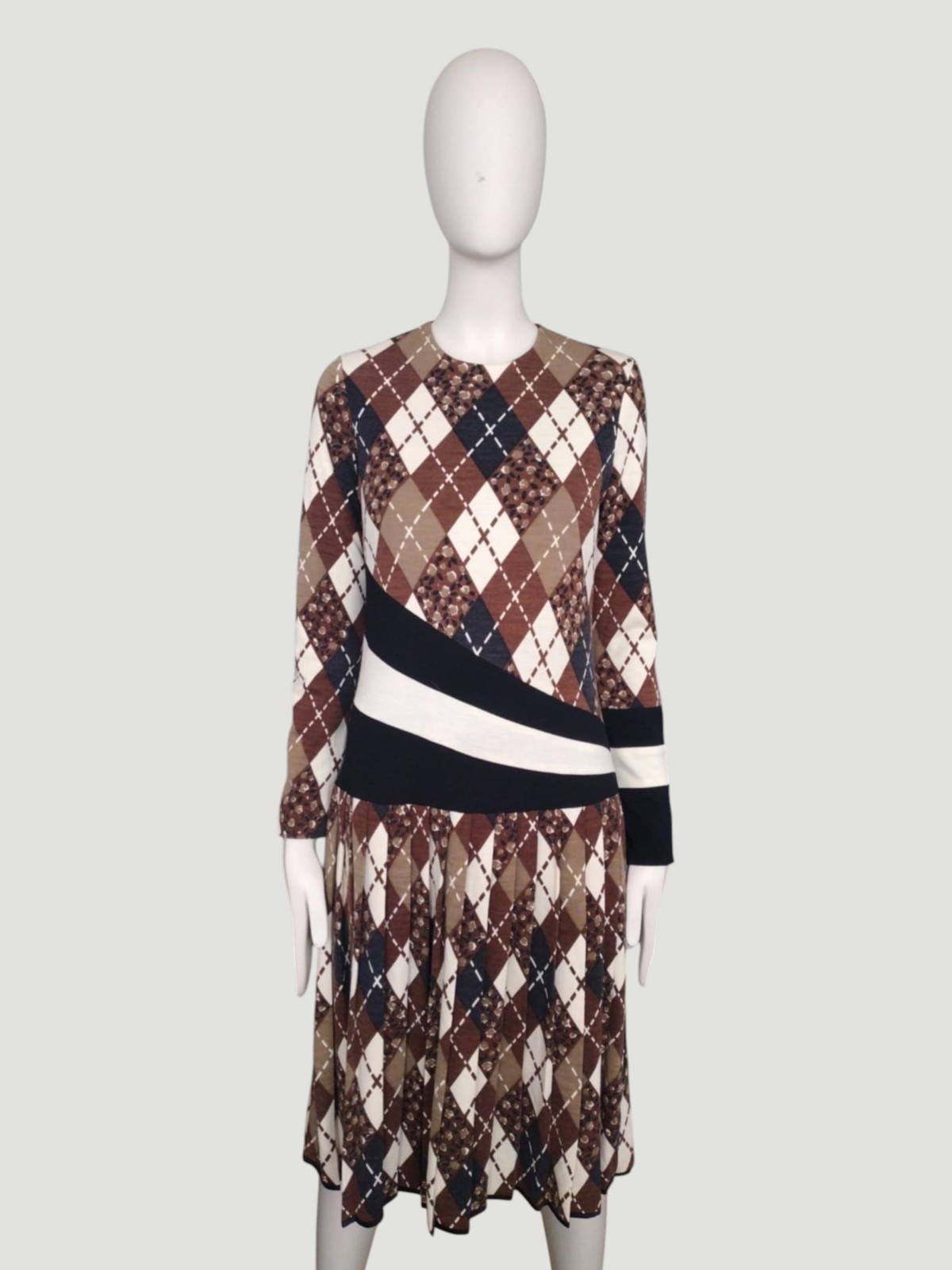 Eley Kishimoto Vintage 90s Wool Argyle Dress Brown Beige M Archive Preppy Luxe