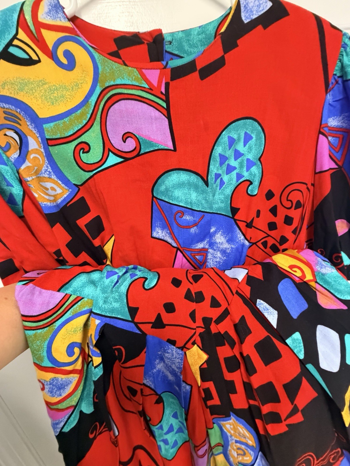 Vintage EJM ltd. Brand 1980s Geometric Abstract Multicolor Rayon Dress Size 16
