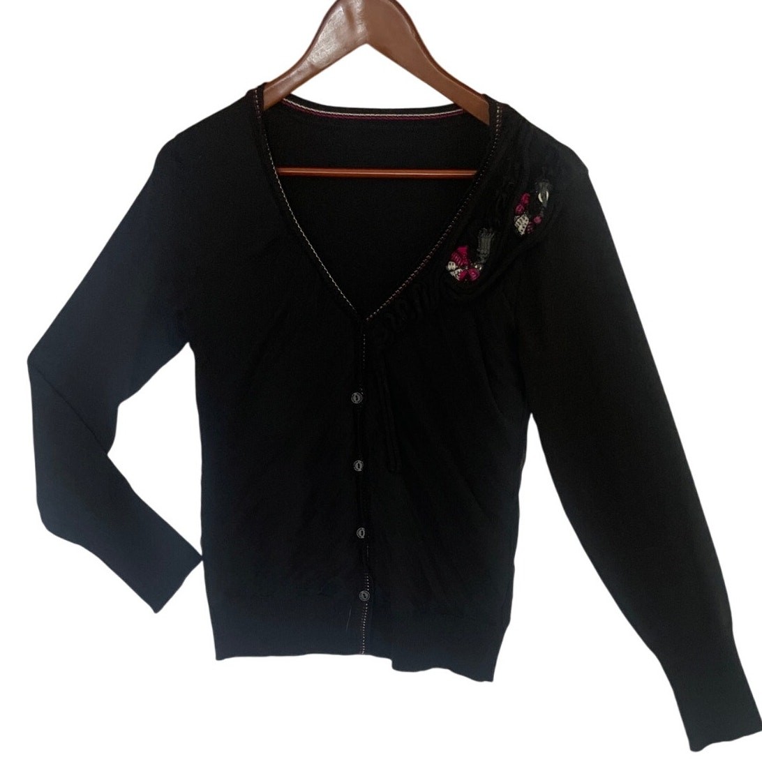 Vintage French Designer DIDIER PARAKIAN Embellished Cardigan Wool Silk Small S