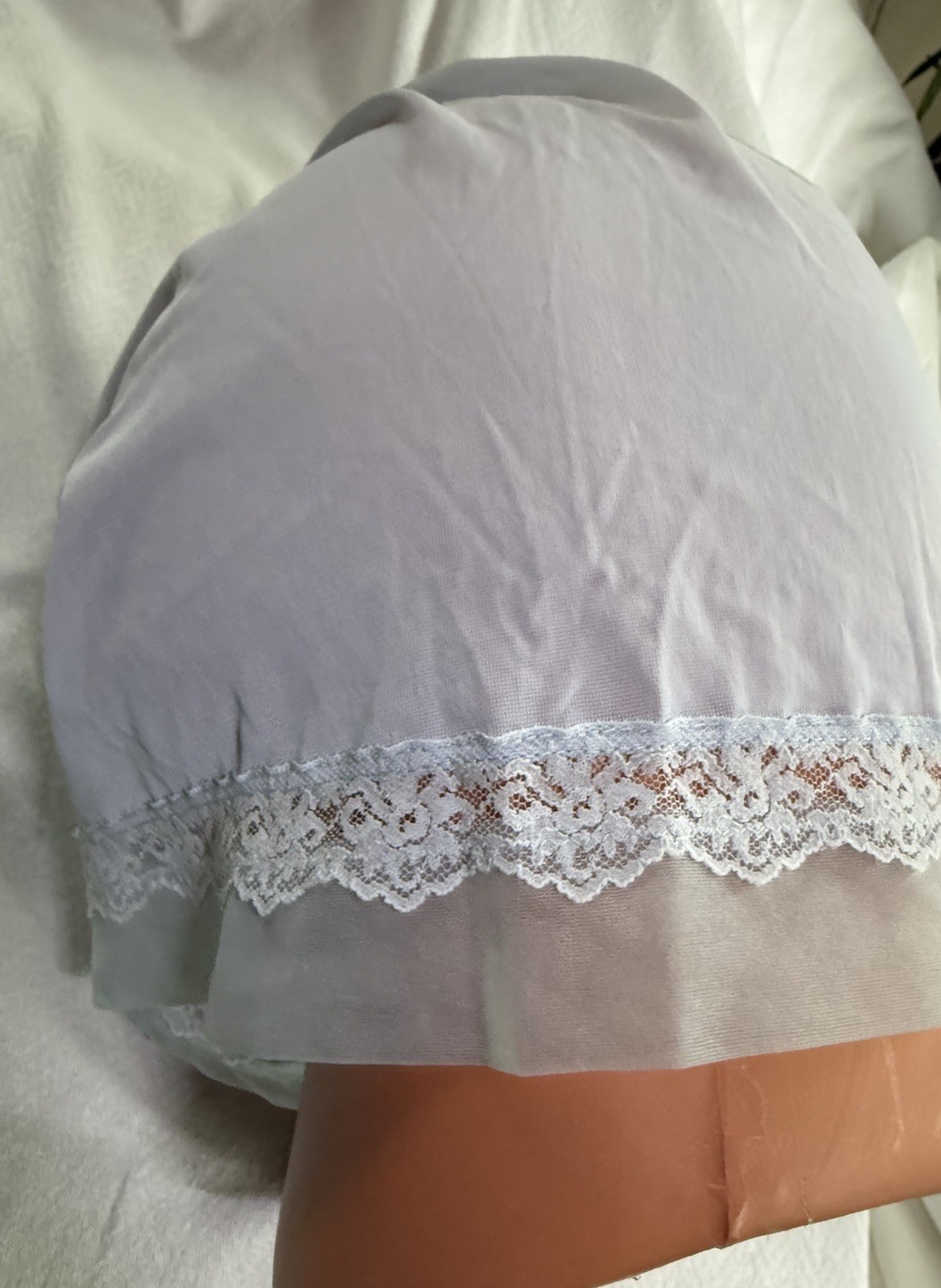 Vtg 60s Tap Slip Pants Bloomer Blue Nylon Chiffon Lace Wide Gusset Hi Cut 7 M L