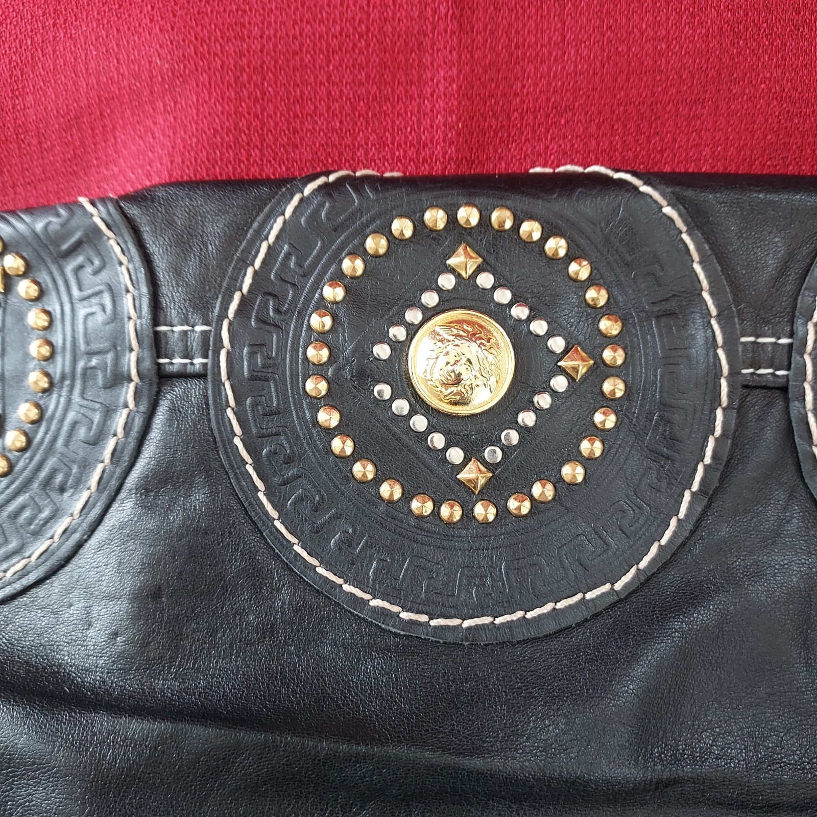 1991/92 GIANNI VERSACE COUTURE Black Leather Embroidered Studded Pants & Belt