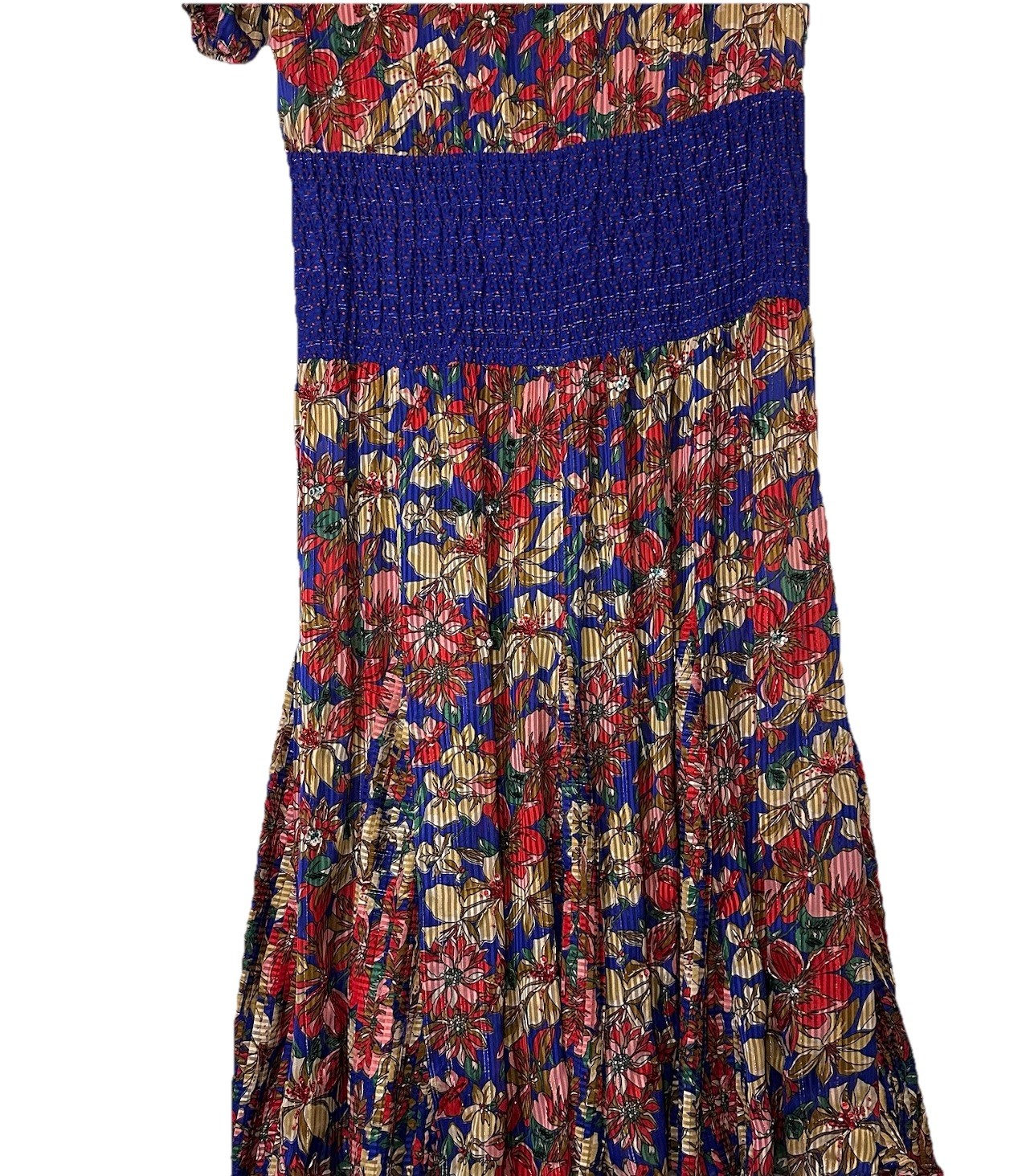 Diane Freis Drop Waist Dress XL Vintage Long Maxi Beaded Floral Ruffle Neckline