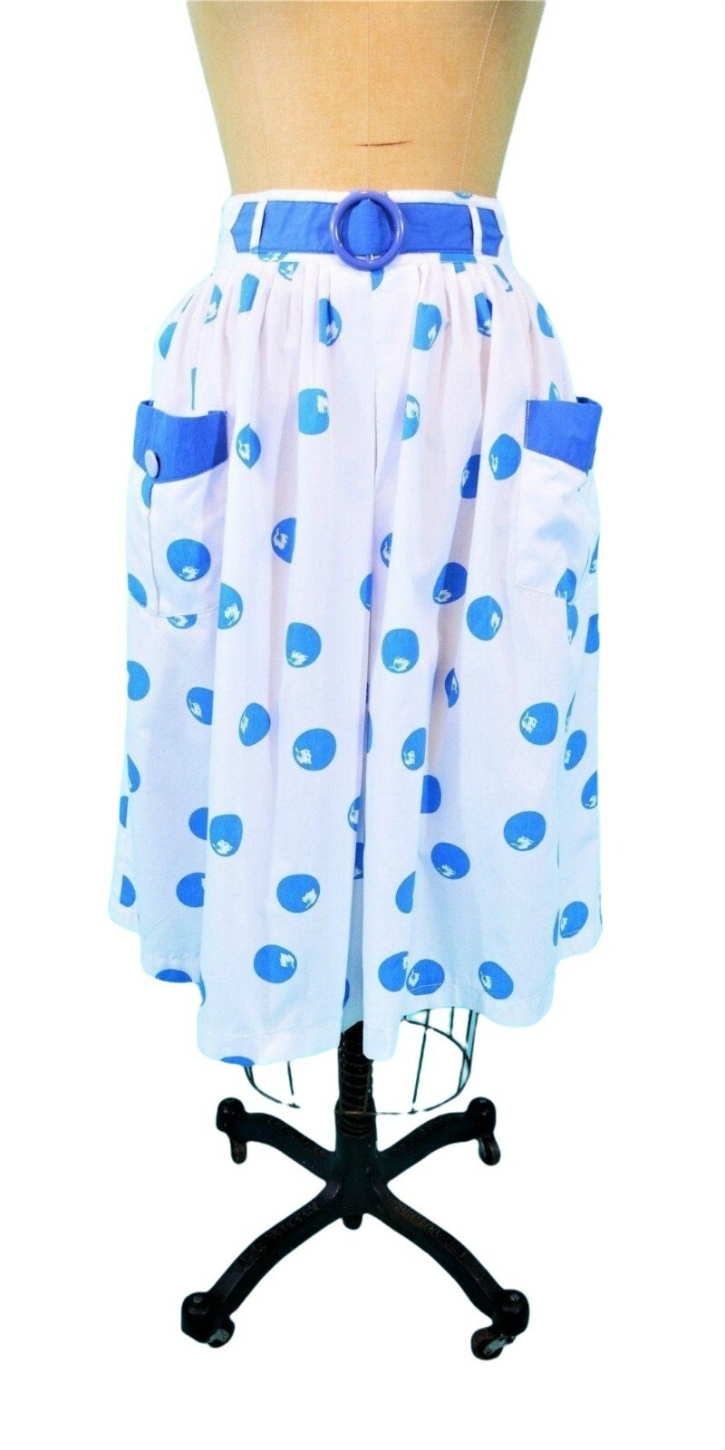 Vintage 1980s Full Skirt Novelty Blueberry Print 80s does 50s Rockabilly W 26″