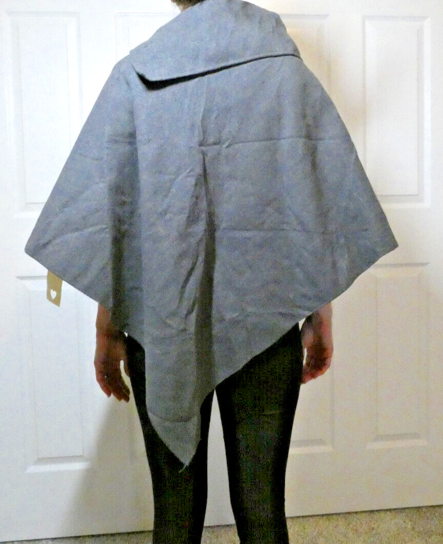 Gray Wool Felt Cape OS Vintage Poncho High Buttoned Collar British Mod GoGo NWT