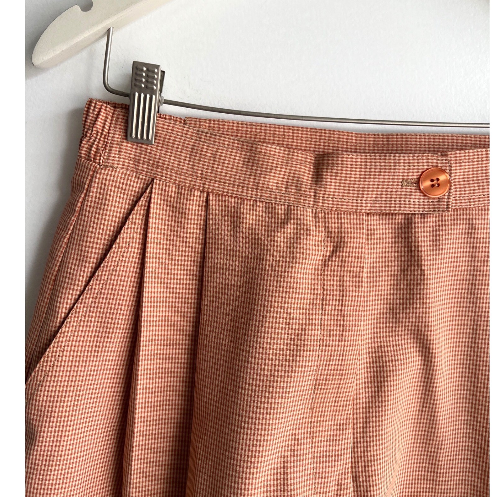 Lily’s of Beverly Hills Vintage Bermuda Shorts Orange Gingham Pleated Size 10