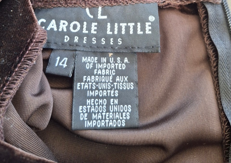 Vintage 90s Carole Little Chocolate Brown Velvet Maxi Dress 14 Animal Print Goth