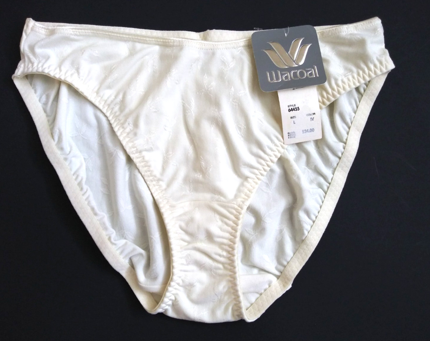 WACOAL 64455 Ivory Jacquard Hi-Cut Brief Panty Supplex Blend Large NOS/ NWT Vtg