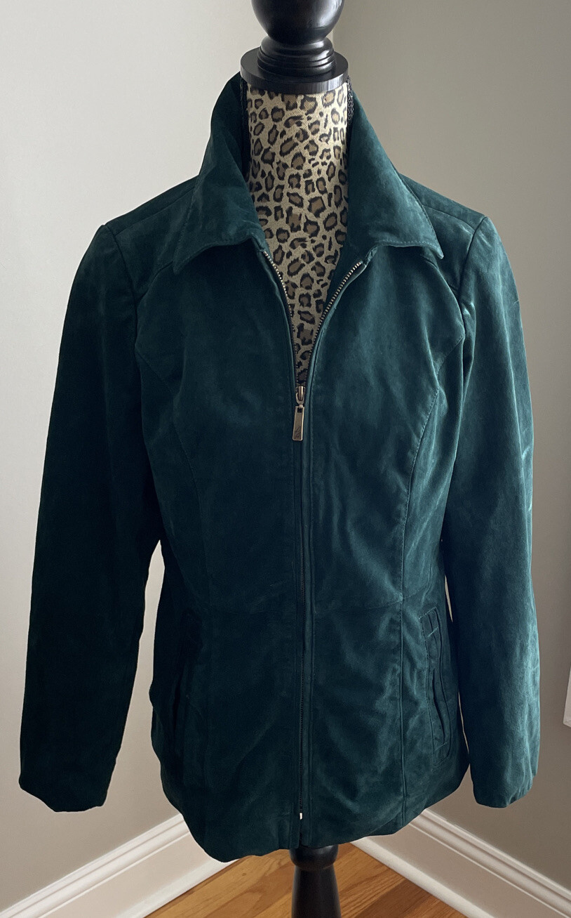 Dennis Basso~ Washable Suede Leather Jacket~Full Zip~Green~Women’s~Sz Small~EUC