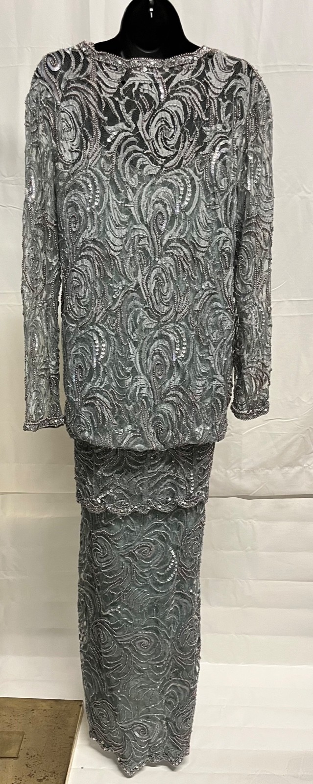 VTG Designer lace pearl beaded drop waist dress by Judith Ann Creations Size L
