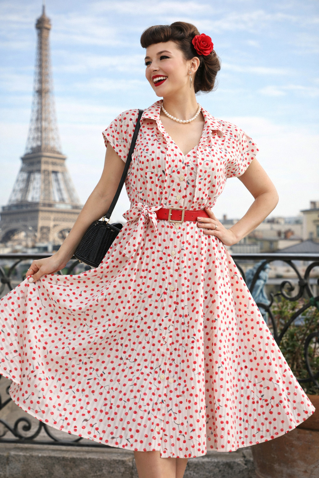 60s Rockabilly Dress Cherries Trevira Vintage Set Jacket Pin Up 34 36