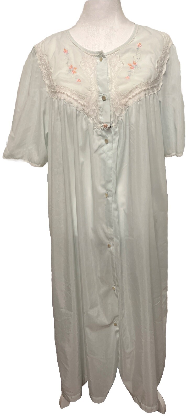 VTG Barbizon Pale Blue Sheer Nightgown Housecoat Lace Embroidered No Size Tag