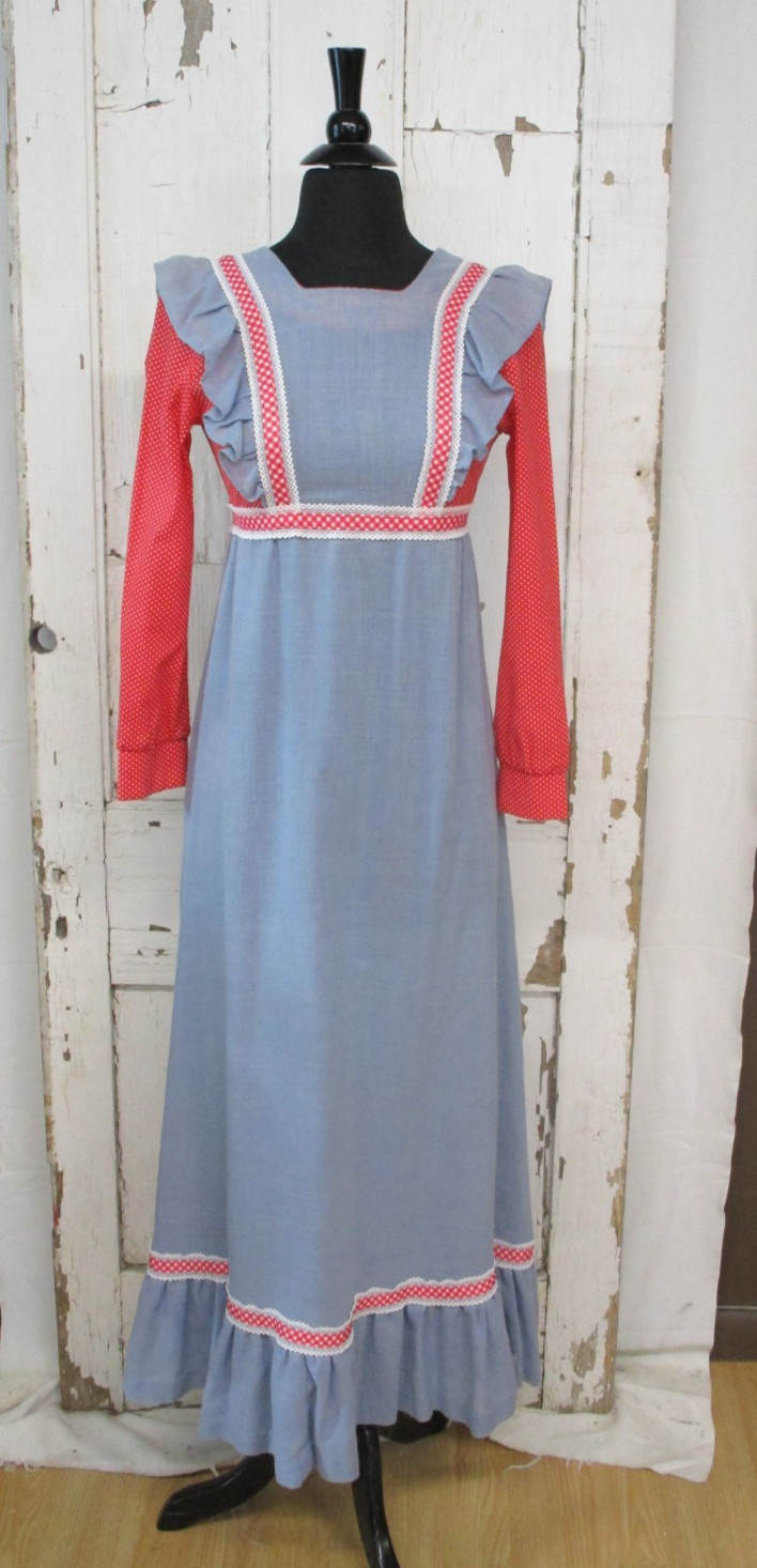 1970s Maxi Dress Edwardian Renaissance Boho Hippie Vintage Size S/32 ” Bust