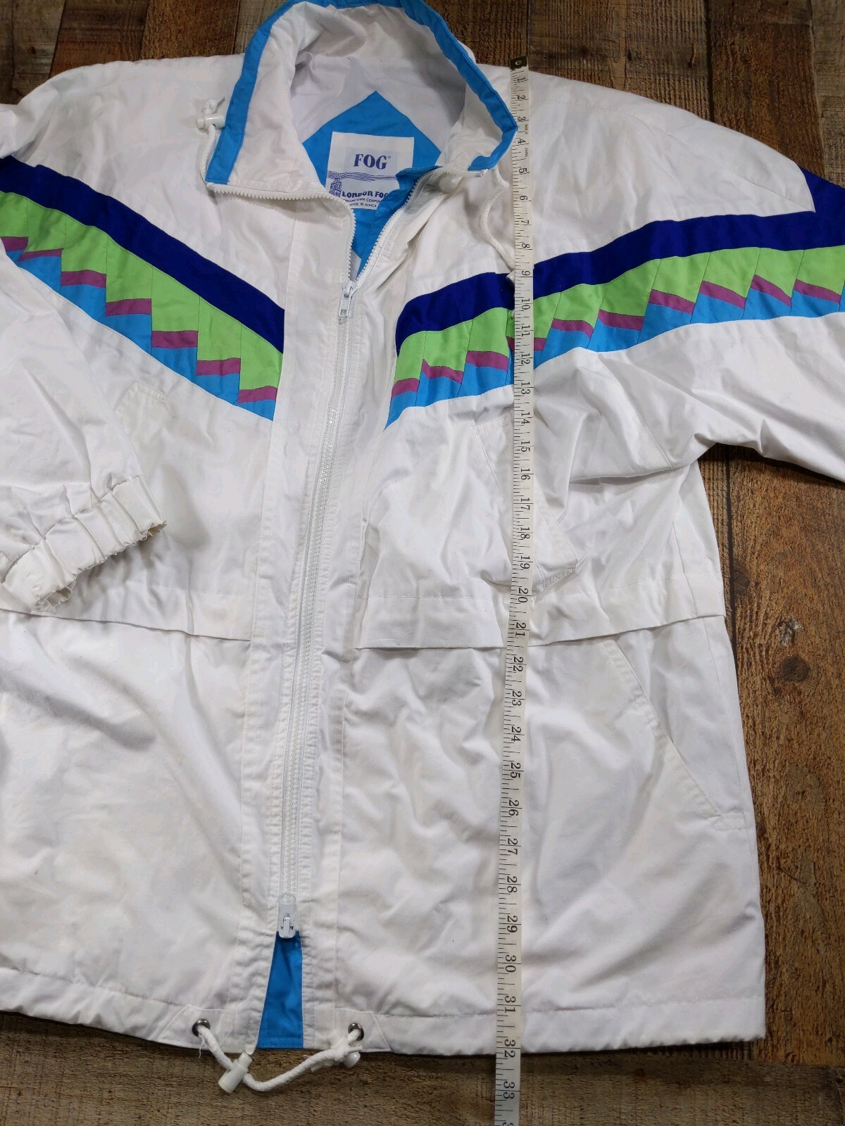 Vtg 80s London Fog Womens L Ski Jacket White Green Purple Aztec look bright colo