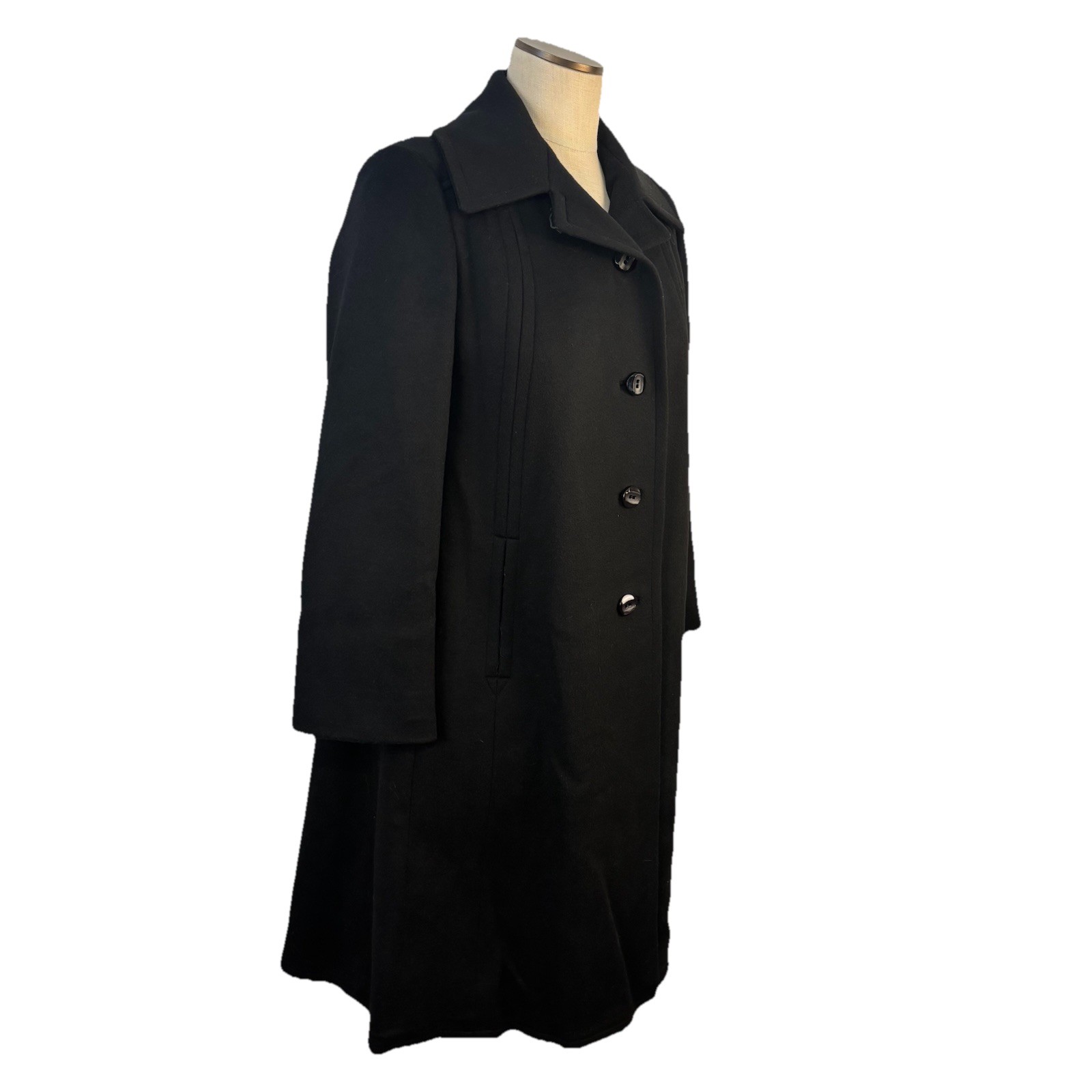 VTG 1960s Stevens Forstmann Black Wool Swing Coat Mod Jacki O Style Quiet Luxury