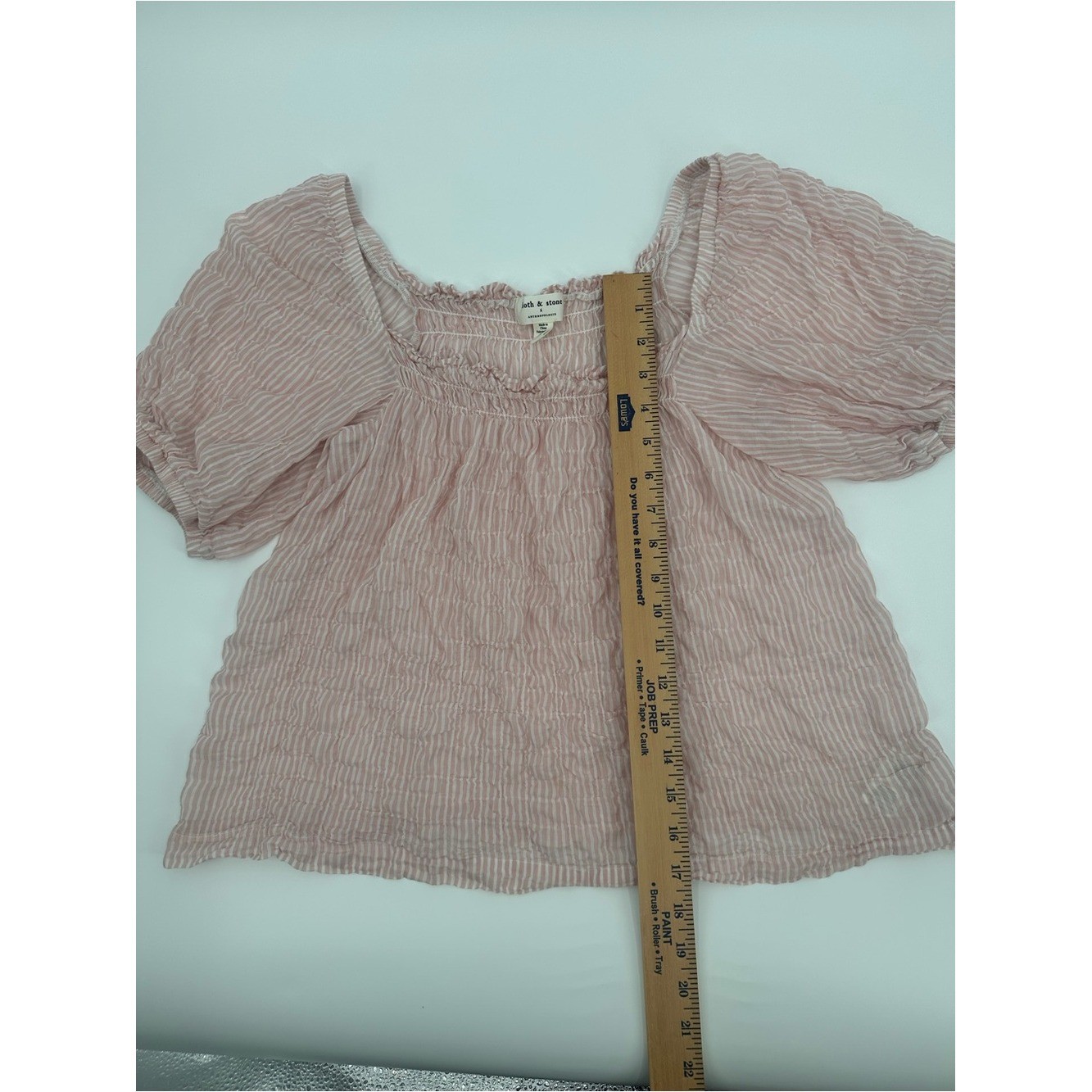 Anthropologie Cloth & Stone Pink Stripe Smocked CottageCore Coquette Sz XS 1284