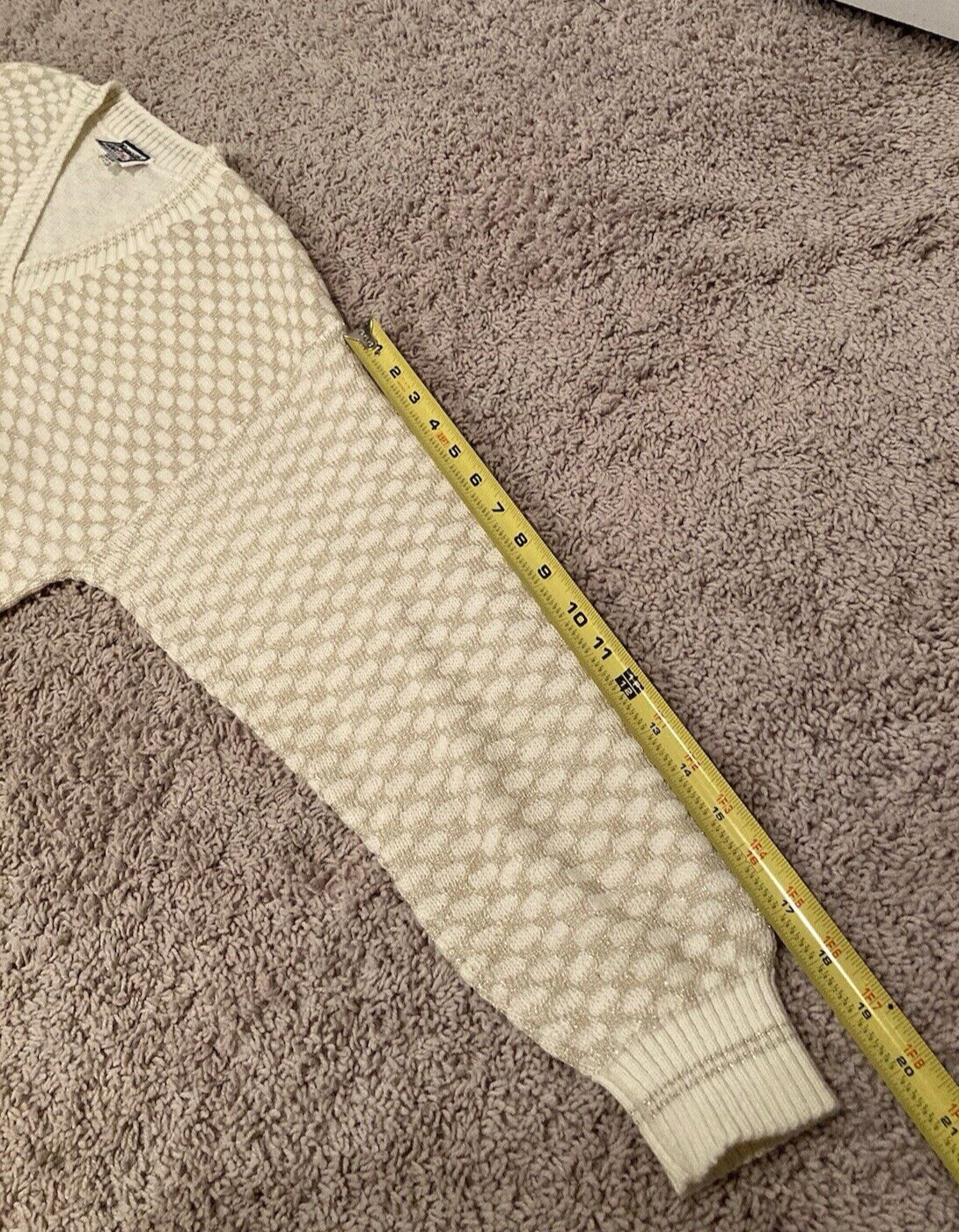 Vintage Kenneth Too Ivory/Gold Sweater Preppy 80s Size L