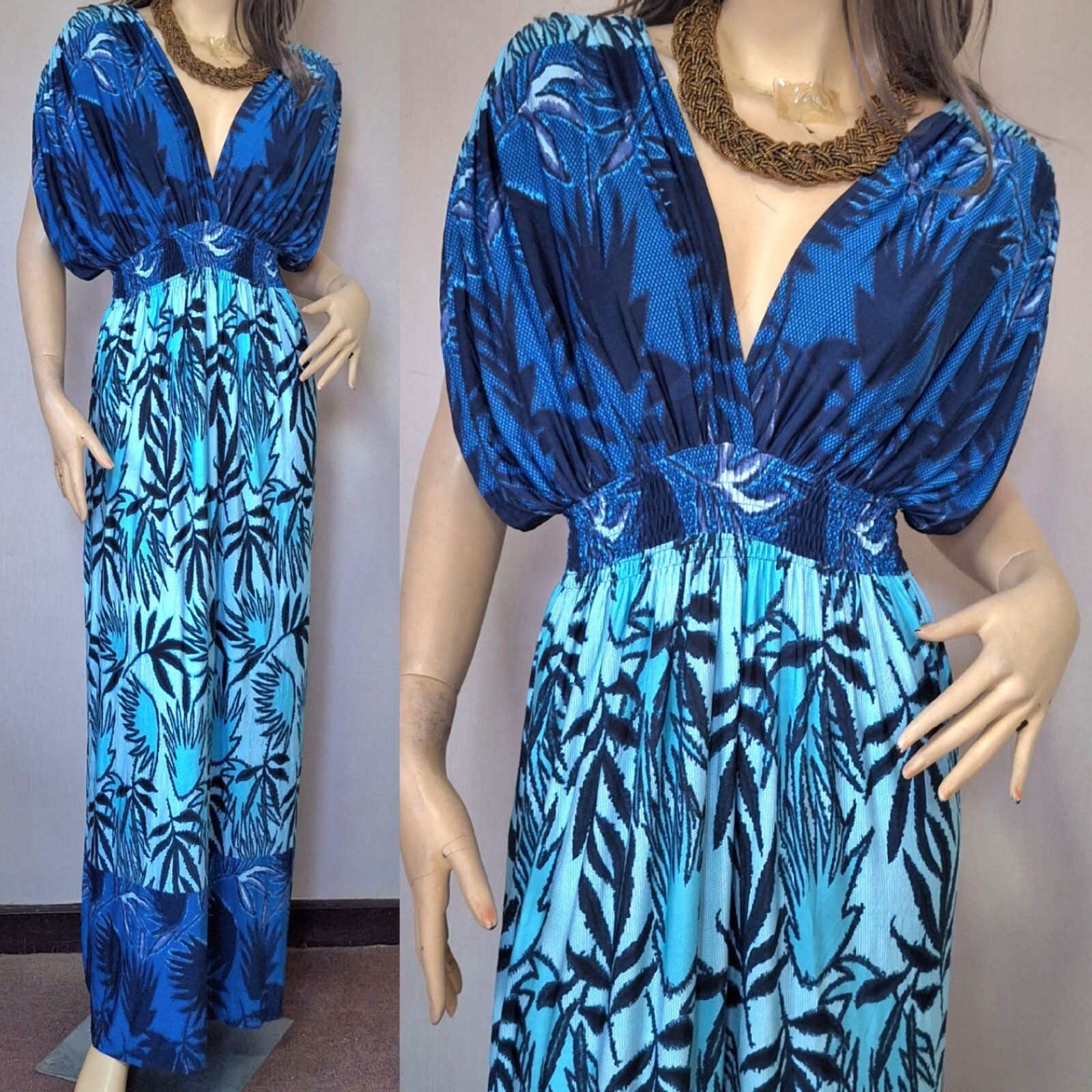 Dress Hippie Boho Graphic Gypsy Caftan Kimono Sun Party Long Maxi S M