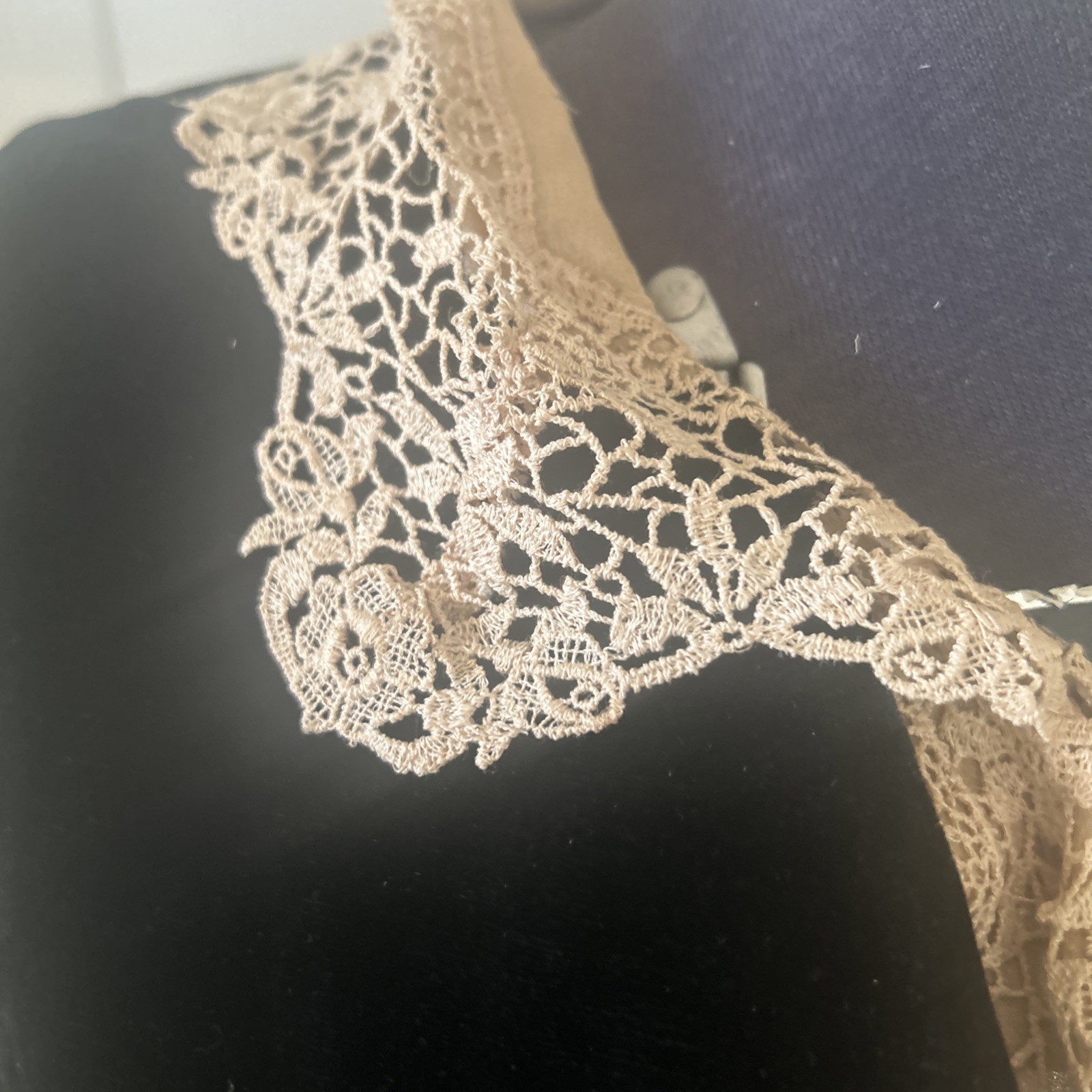 Antique 1920’s Black Velvet Drop Waist Dress Lace Collar & Front Dickie