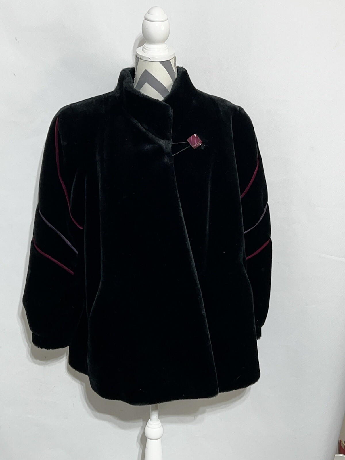 Sasson Vintage 80’s New York Paris Faux Fur Coat jacket Women 18.5 Black