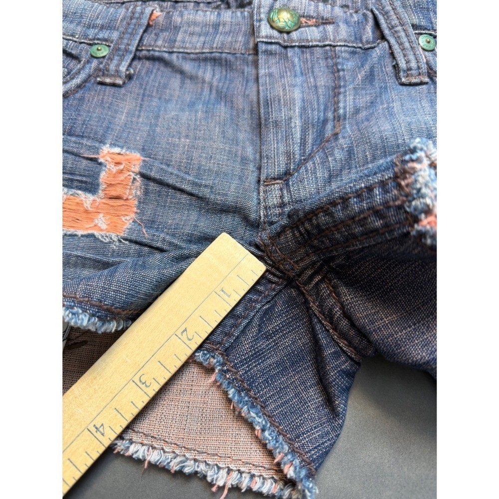 Stitches Y2K Low Rise Distressed Jean Shorts Peekaboo Pockets Y2K Size 28 Waist