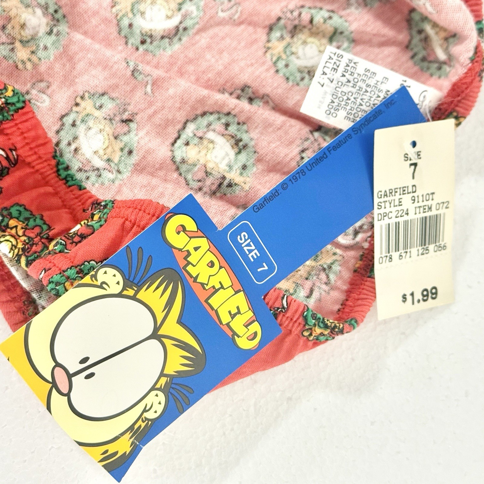 NWT 1978 Vintage Garfield Paws Underwear Christmas Cotton Panty Womens Size 7