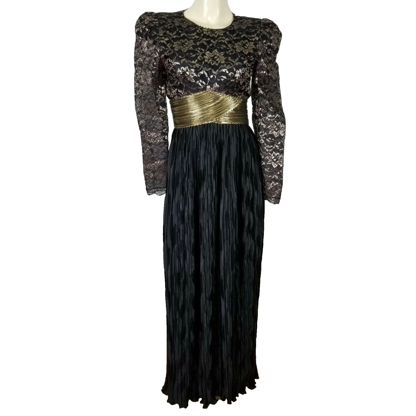 Vintage TOOTSIES Houston gold black formal Empire sheer sleeves dress 4