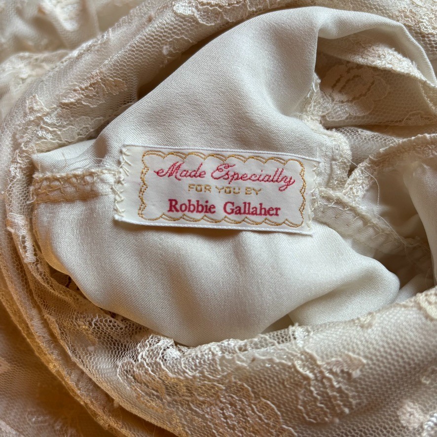 Vintage 1970s Handmade Wedding Dress Ivory Lace Edwardian Revival Cottagecore