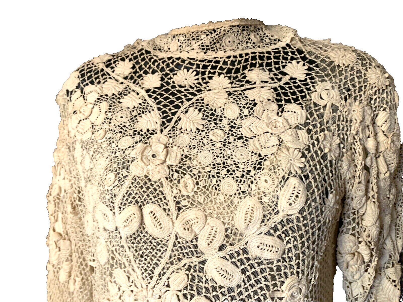 Antique Edwardian Irish Crochet Lace Blouse With High Collar Collectable