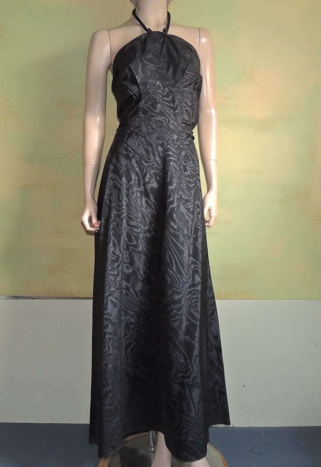Marontate 40s Dress Black Moire Taffeta Halter with Peplum Jacket