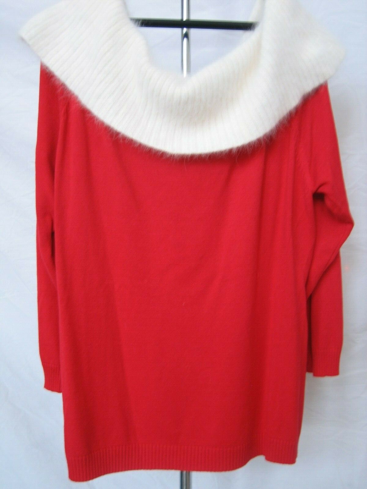 Fabulous Vintage Berer-2 Collection Red & White Angora Sweater with Rhinestones