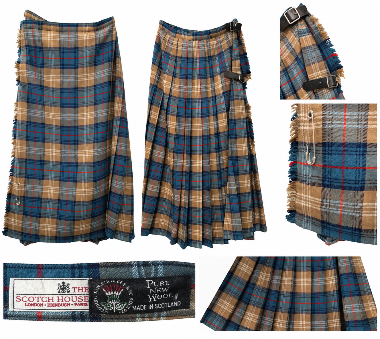 Vintage The Scotch House Wool Plaid Kilt Skirt Scotland 24 Waist Dark Academia