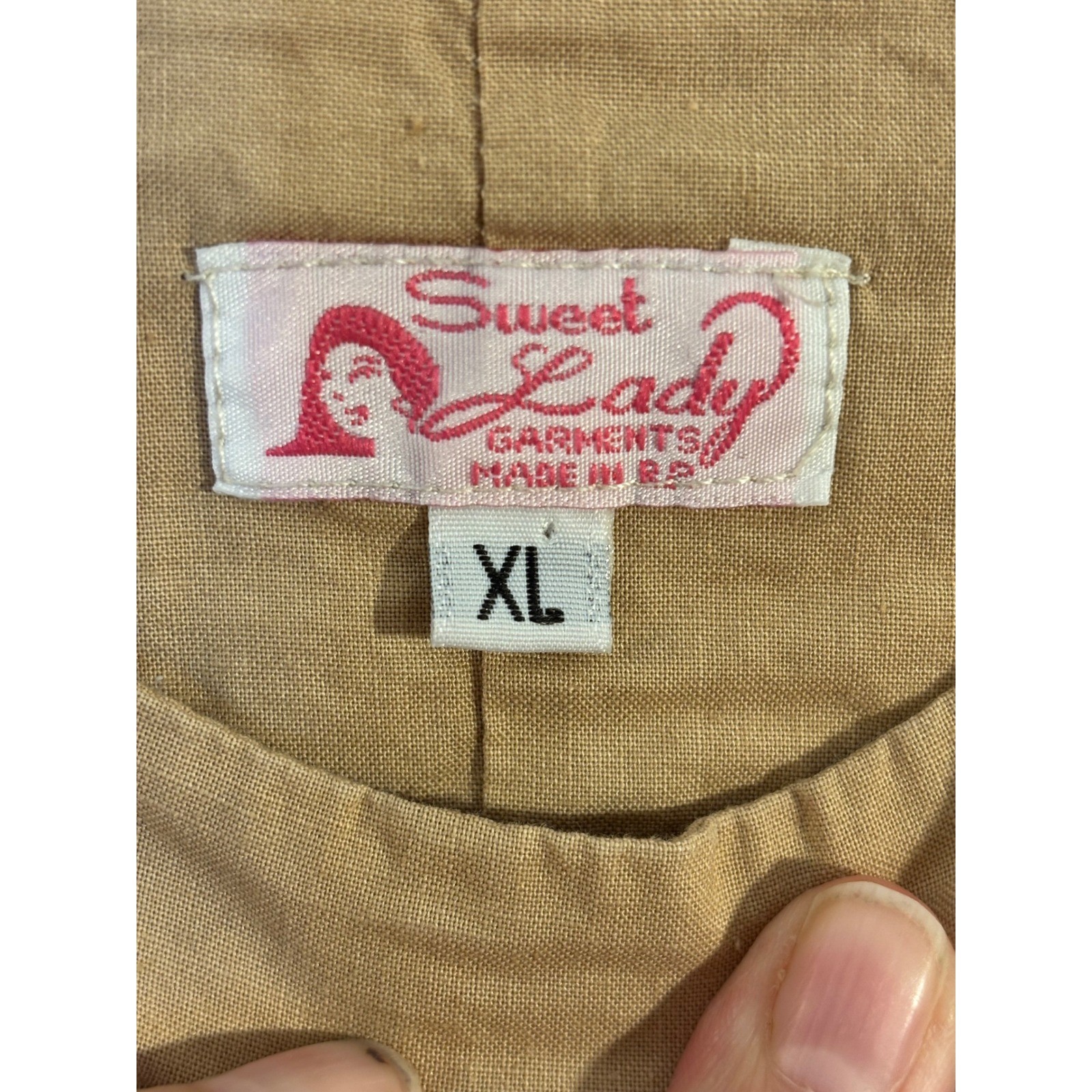 VTG Sweet Lady Garments Beige Cotton House Dress XL Muumuu Mumu Pockets