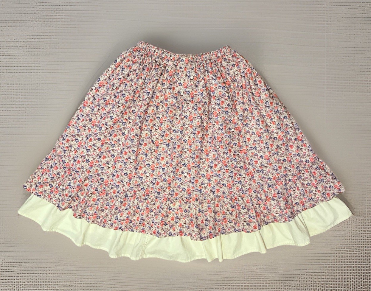 Vtg 70s Handmade Prairie Skirt Midi Layered Floral Cottage S/M Modest Feminine