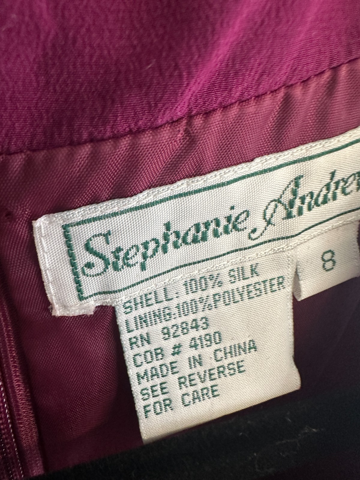 Vintage 100% Silk Stephanie Andrews Womens Size 8 Dress Suit Jacket Magenta 2 Pc