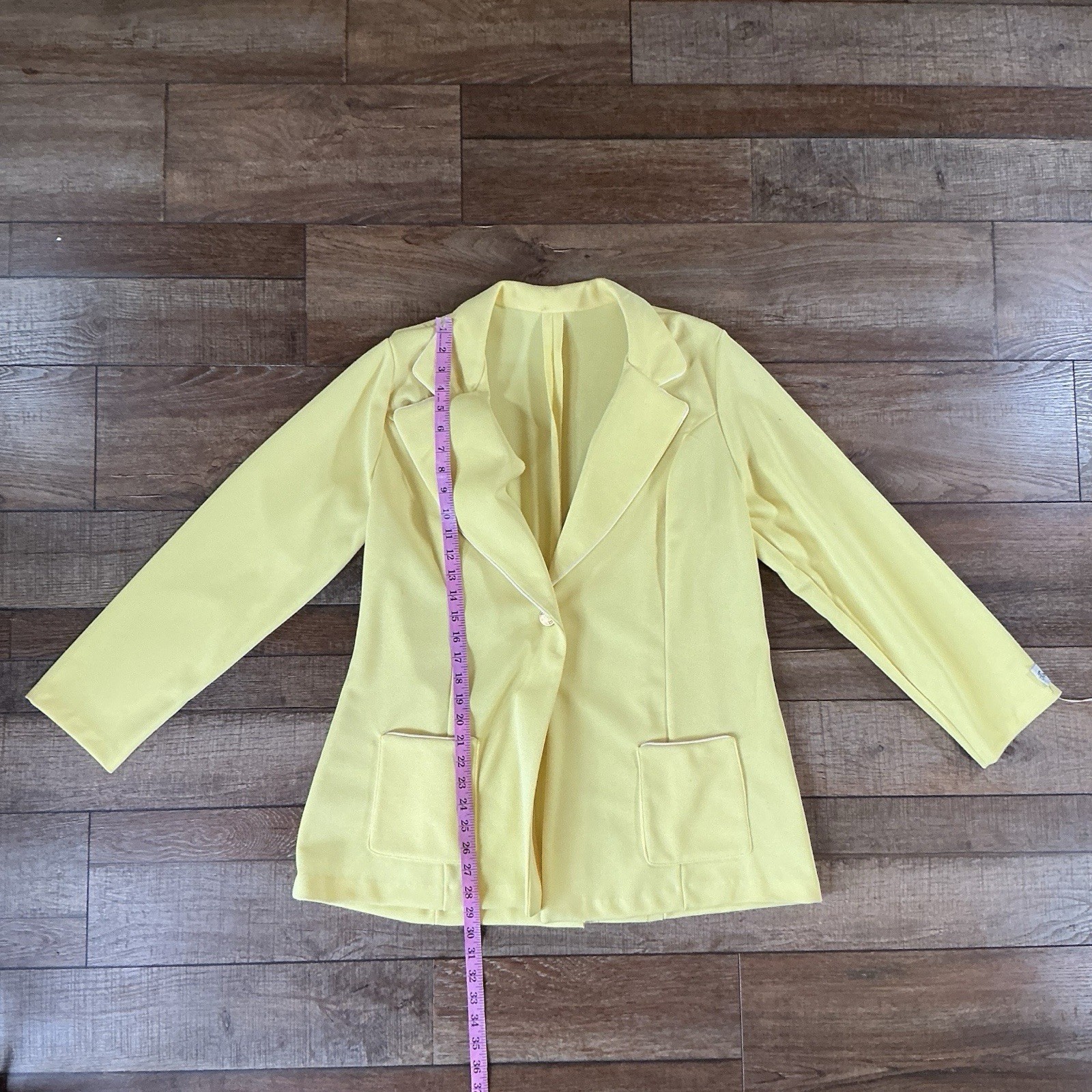 70s VTG First Edition Dallas Yellow Polyester Blazer Skirt Suit Set Size 14 #202