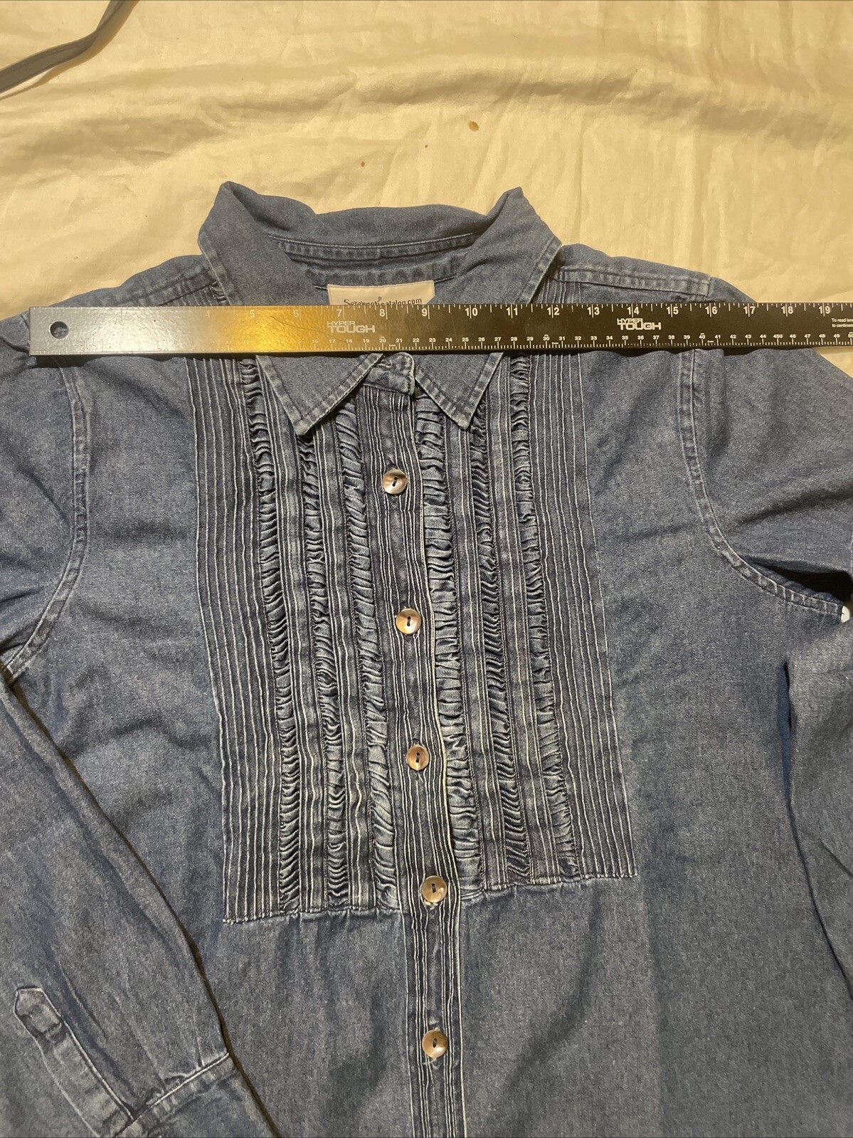 SERENGETI Catalog.com Vintage Pleated Denim Long sleeves Blouse Cowgirl Sz L