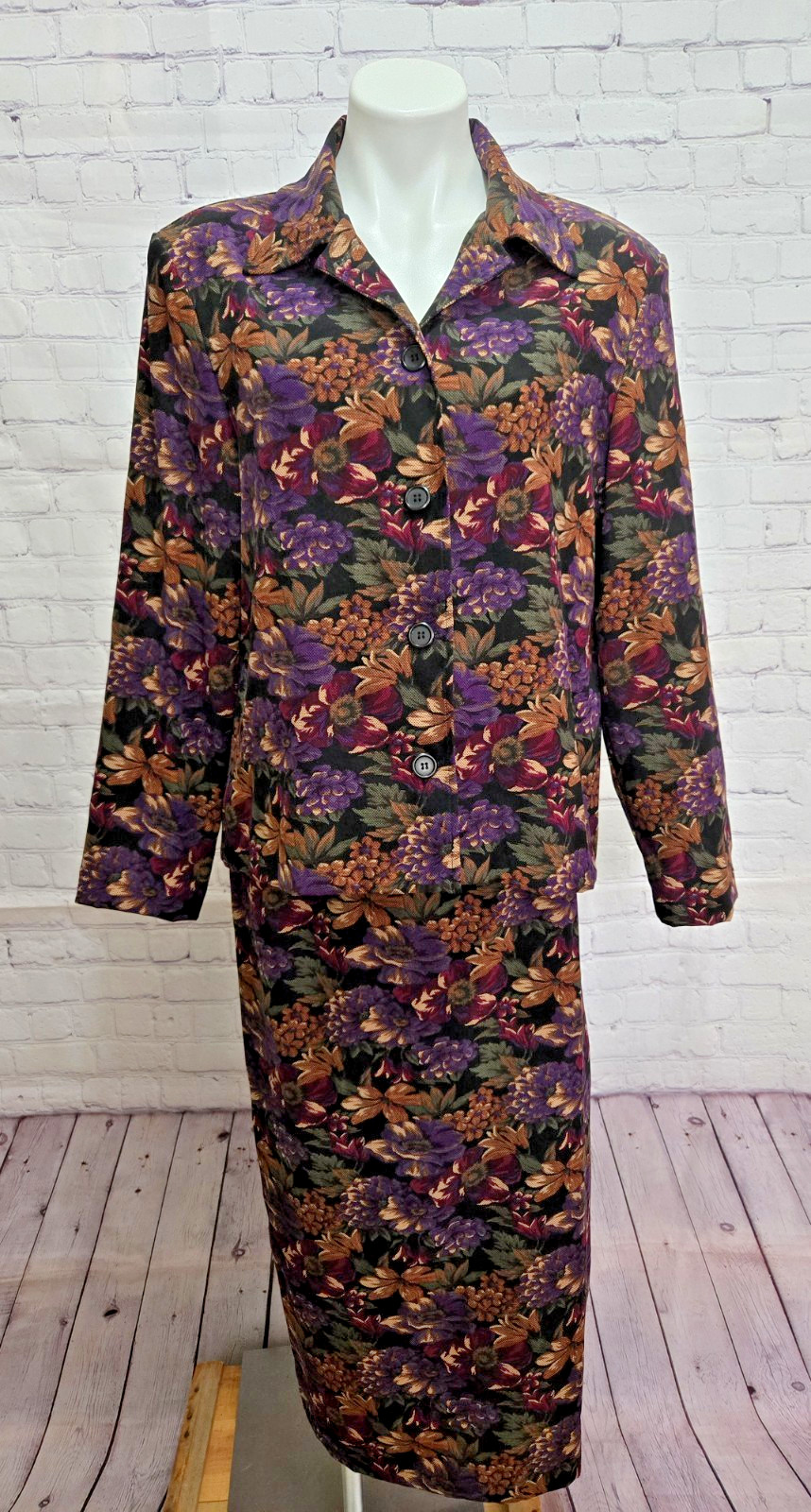 Briggs New York Vintage Maxi Skirt Suit Dark Floral Med Jacket 10 Skirt Career