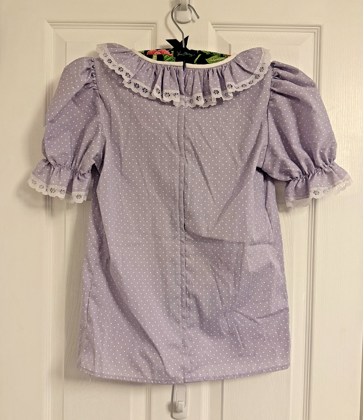 Vintage Malco Modes Partner’s Please Prairie Blouse Lavender Polka Dot USA 15/16