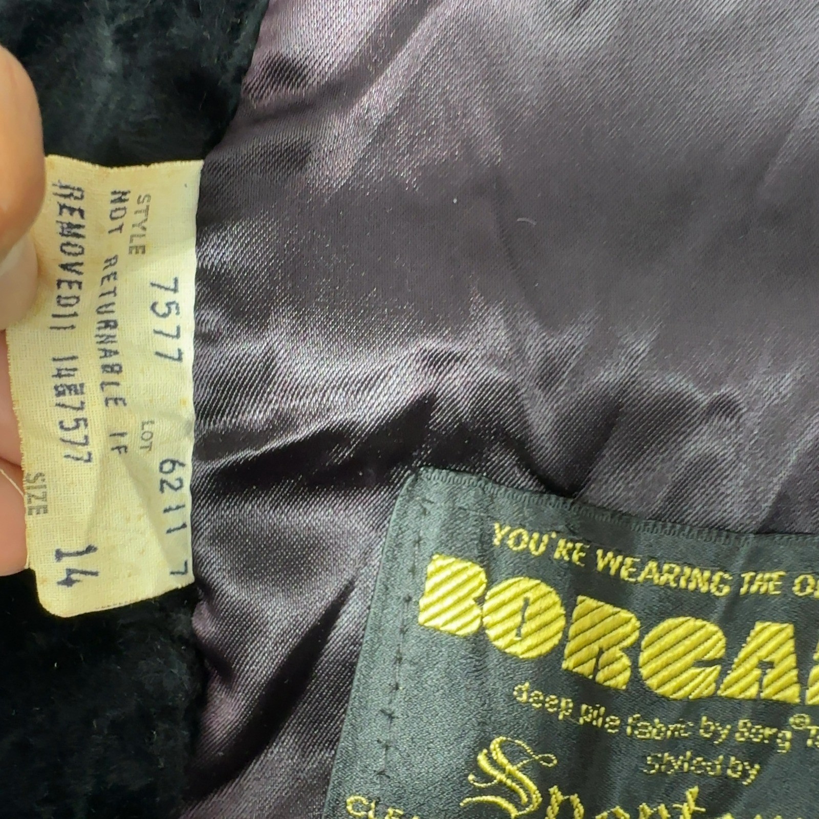Vintage Sportowne Borgazia Coat Womens 14 Black Faux Fur Double Breasted Long