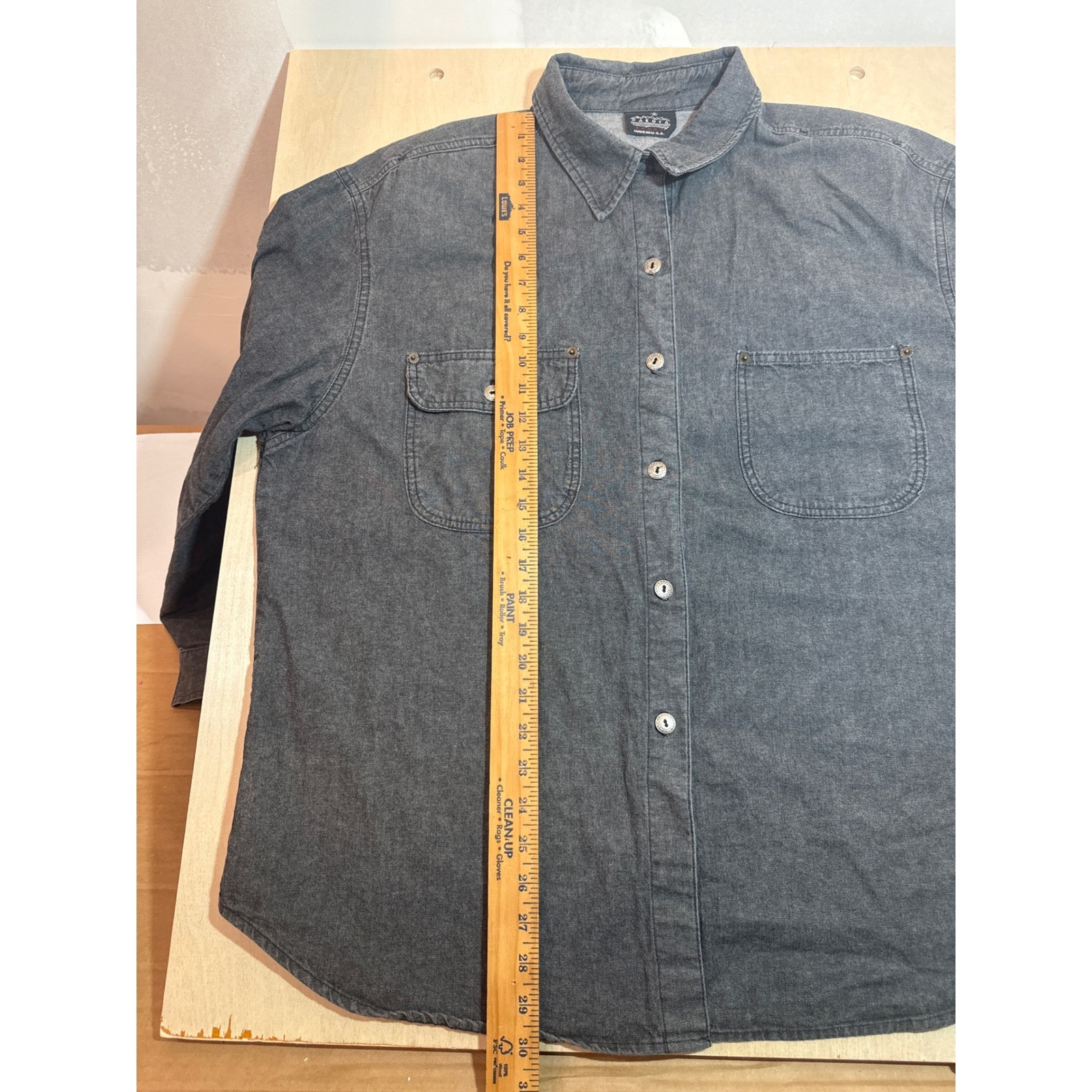 Vintage Dakota Sport Black Denim Button Down Shirt 90s Made in USA Shoulder Pads
