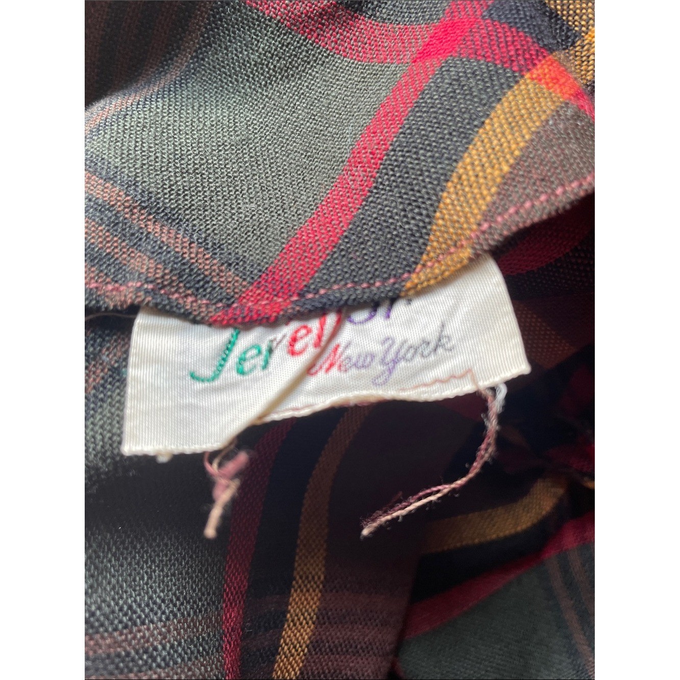 VTG 1950s Jerell Jr NY Brown Plaid Pencil Dress Neck Tie Size XS