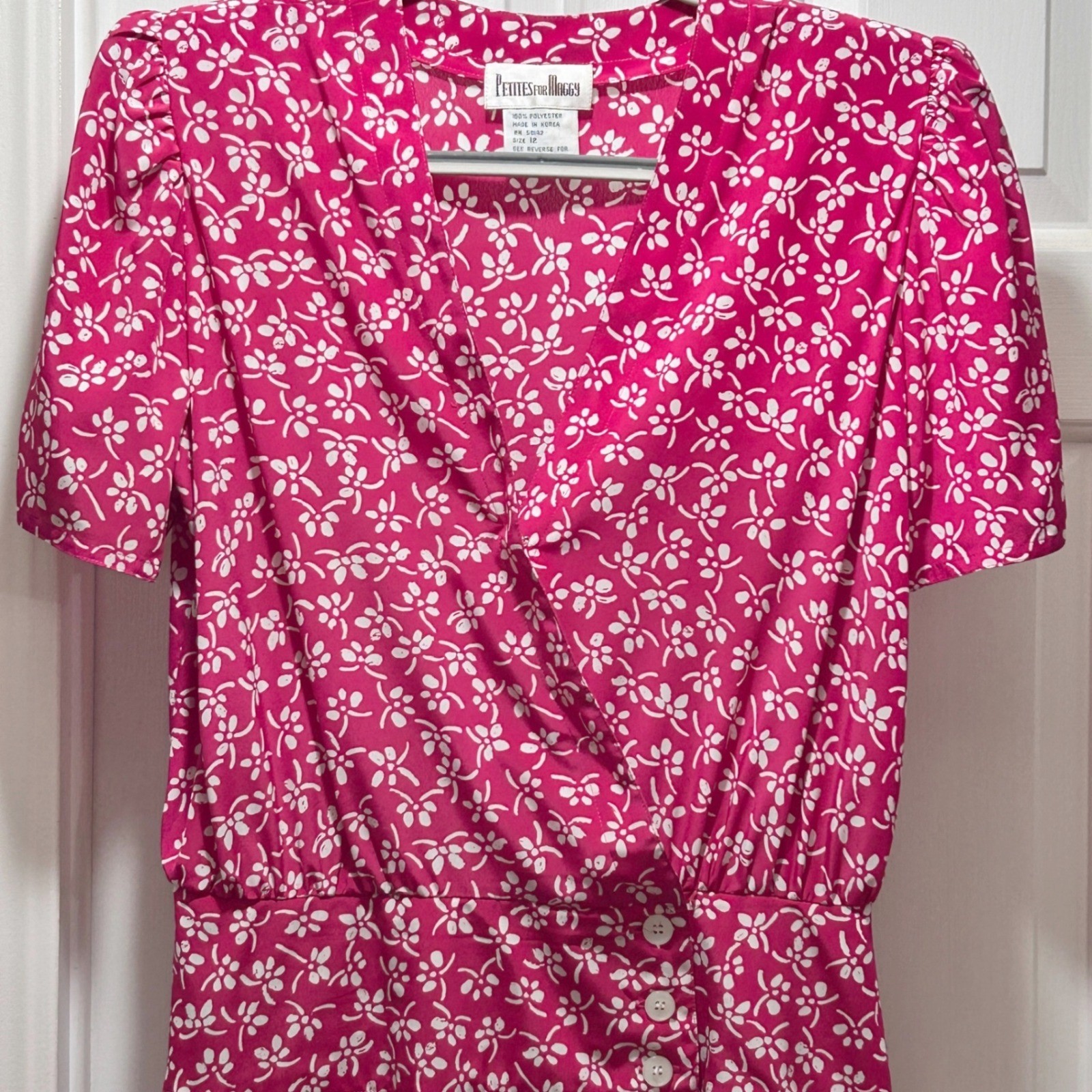 Wms Vintage 90s Midi Dress Pink Floral Faux Wrap Cottagecore Petites for Maggy