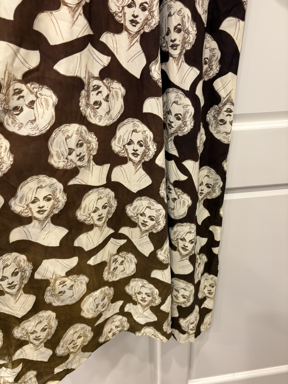 Vintage Rare 1970s Elle Casuals Cream Brown Marilyn Monroe Print Maxi Dress Sm