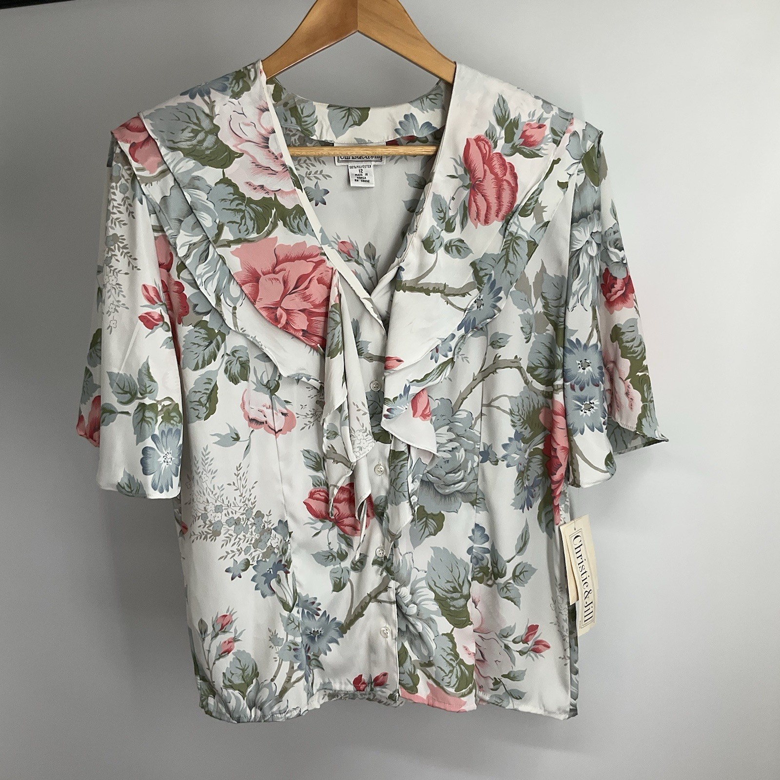 Vintage Christie & Jill 80s 90s Y2k Floral Cottagecore Blouse Rose