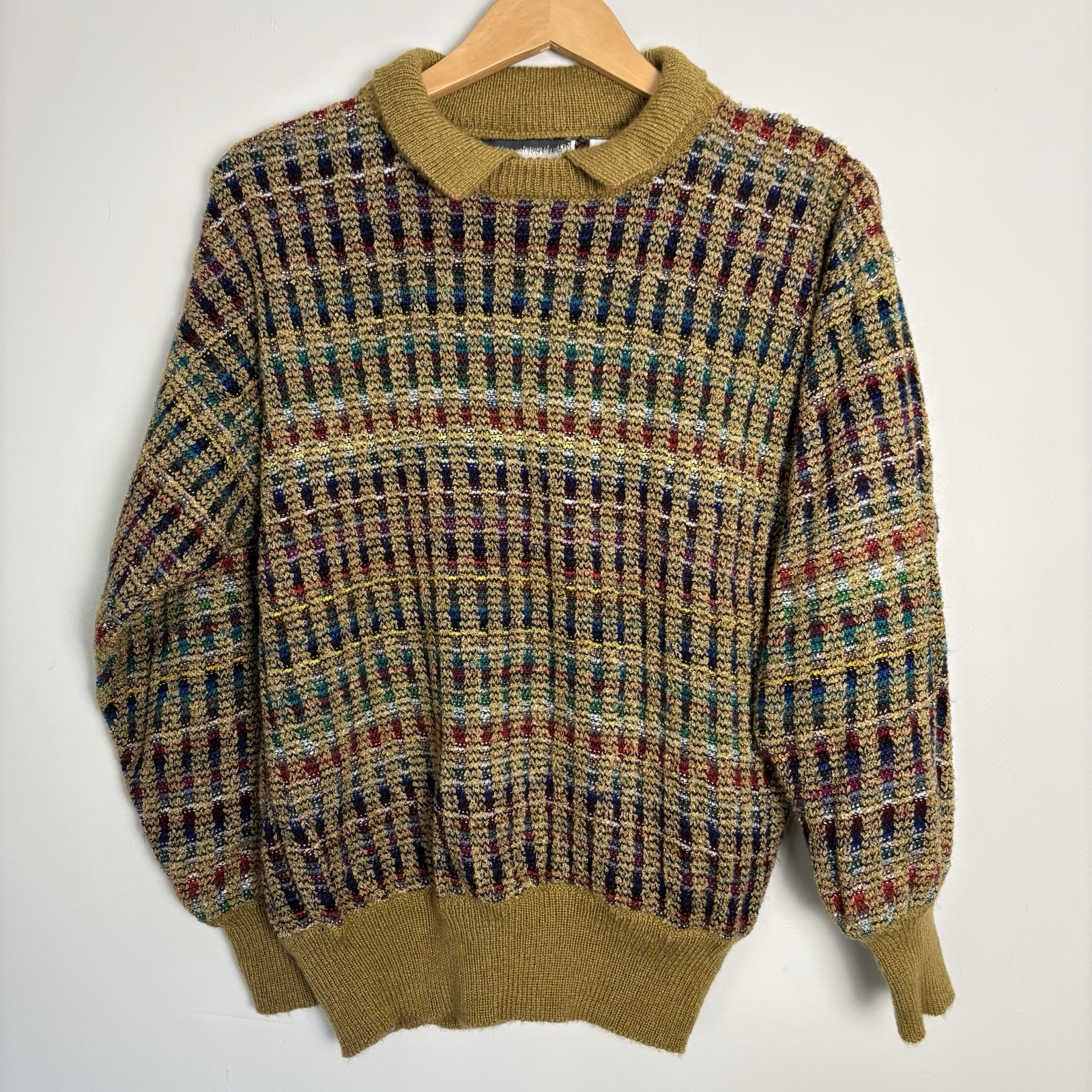 Vintage 80s Bramble Lane Collared Stripe Textured Sweater-Women’s M-Multicolor