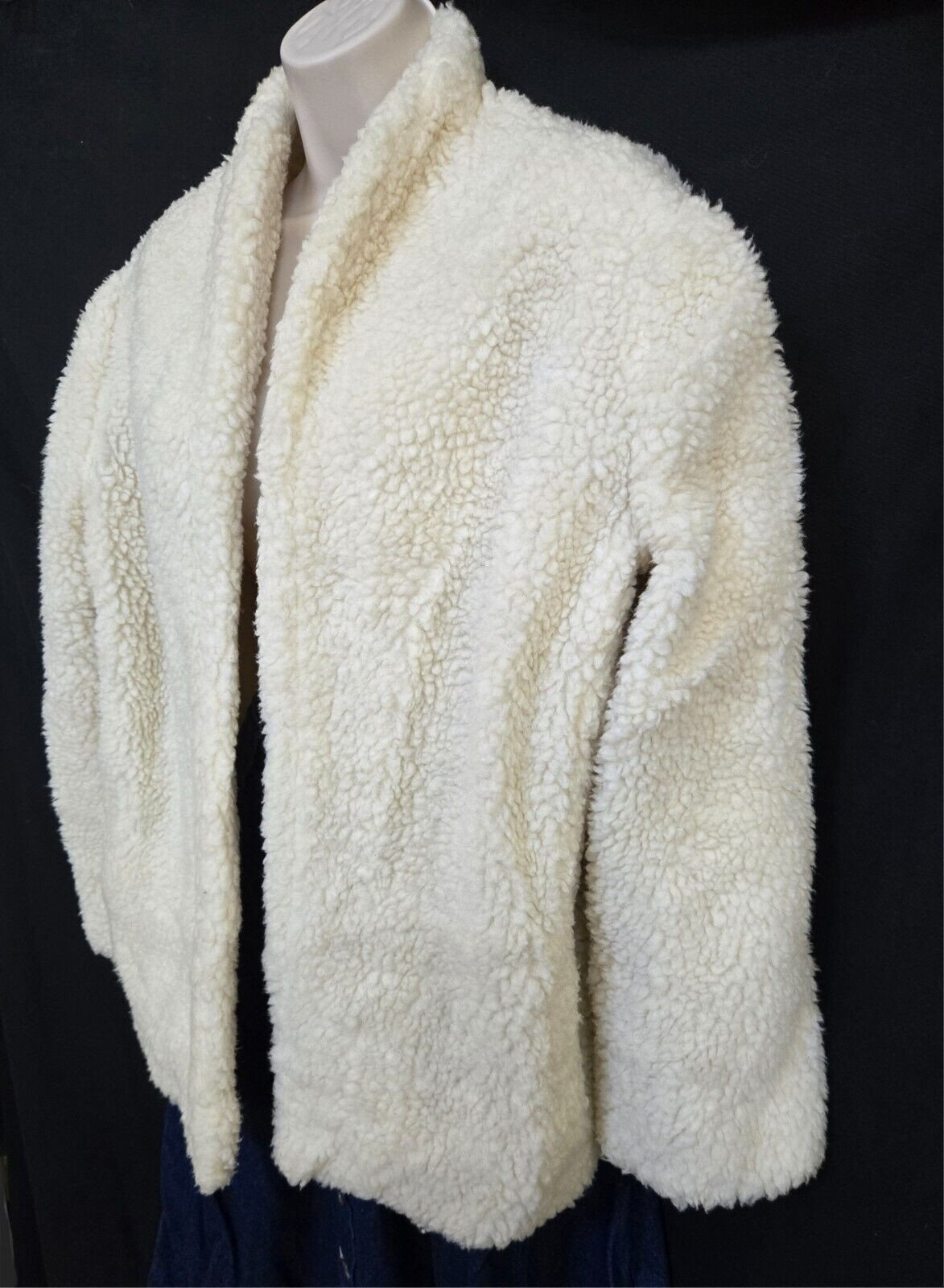 Vtg Soft Thick Cozy Faux Sherpa Handmade Lined Open Front Retro Short Coat M-L?